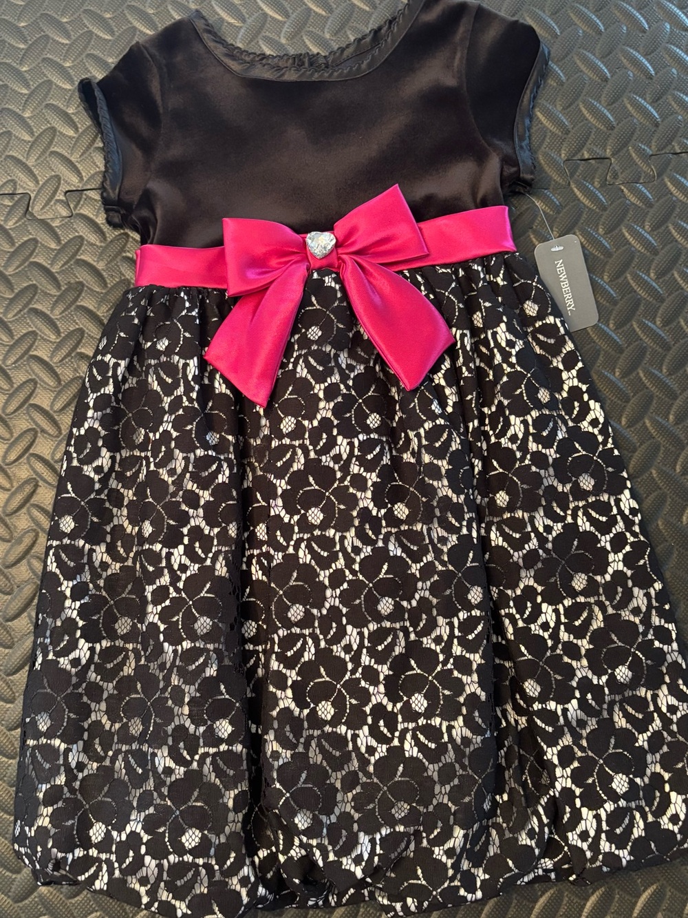 Newberry Black & Hot Pink Lace Bow Party Dress for Girls, Size 5